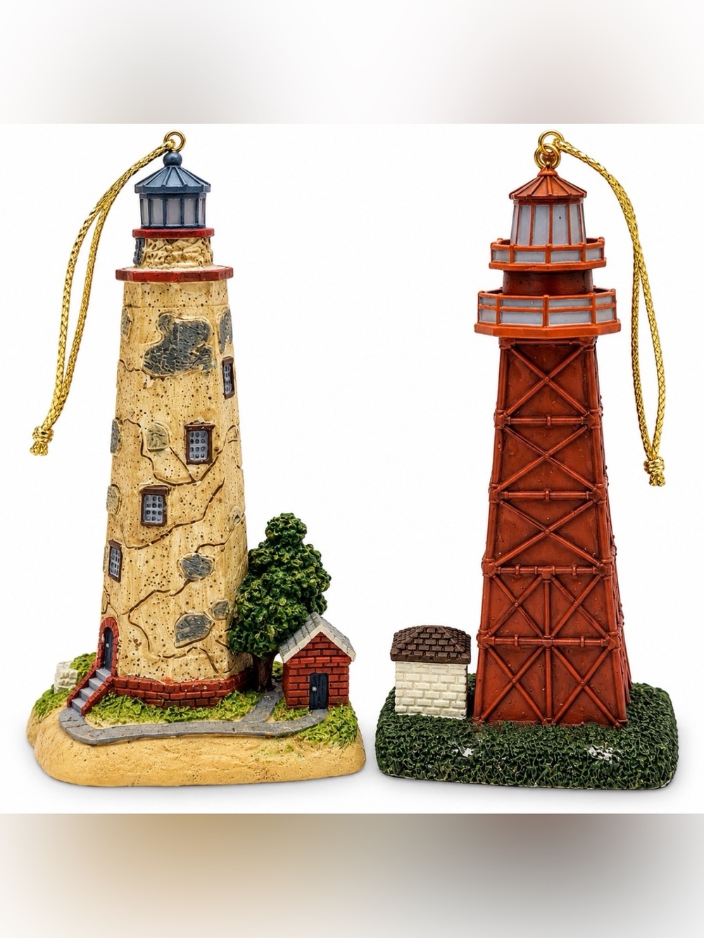 Vintage Lefton Lighthouse Christmas Ornaments Bald Head NC & Sanibel FL - Picture 1 of 5
